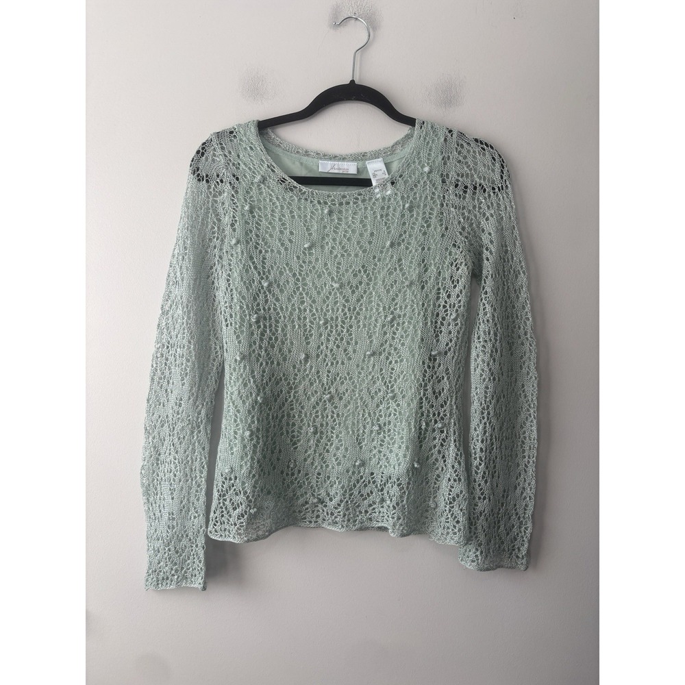 JH Collectibles Petite Cottagecore Mint Linen Blend Knit Crochet Top Vintage Sm